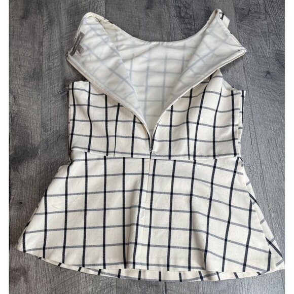 Banana Republic Blouse Womens 4 Beige Check Sleeveless Lined Zip Back Career Top - Picture 3 of 10